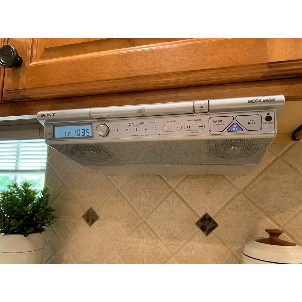 Sony ICF-CD543RM Under Cabinet CD Clock Radio Mega Bass Silver FM AM Weather